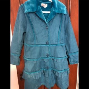 Girls turquoise faux fur coat